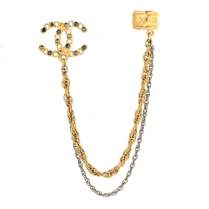 Chanel Crystal CC Chain Cuff Single Earring Gold Silver 1 of 4