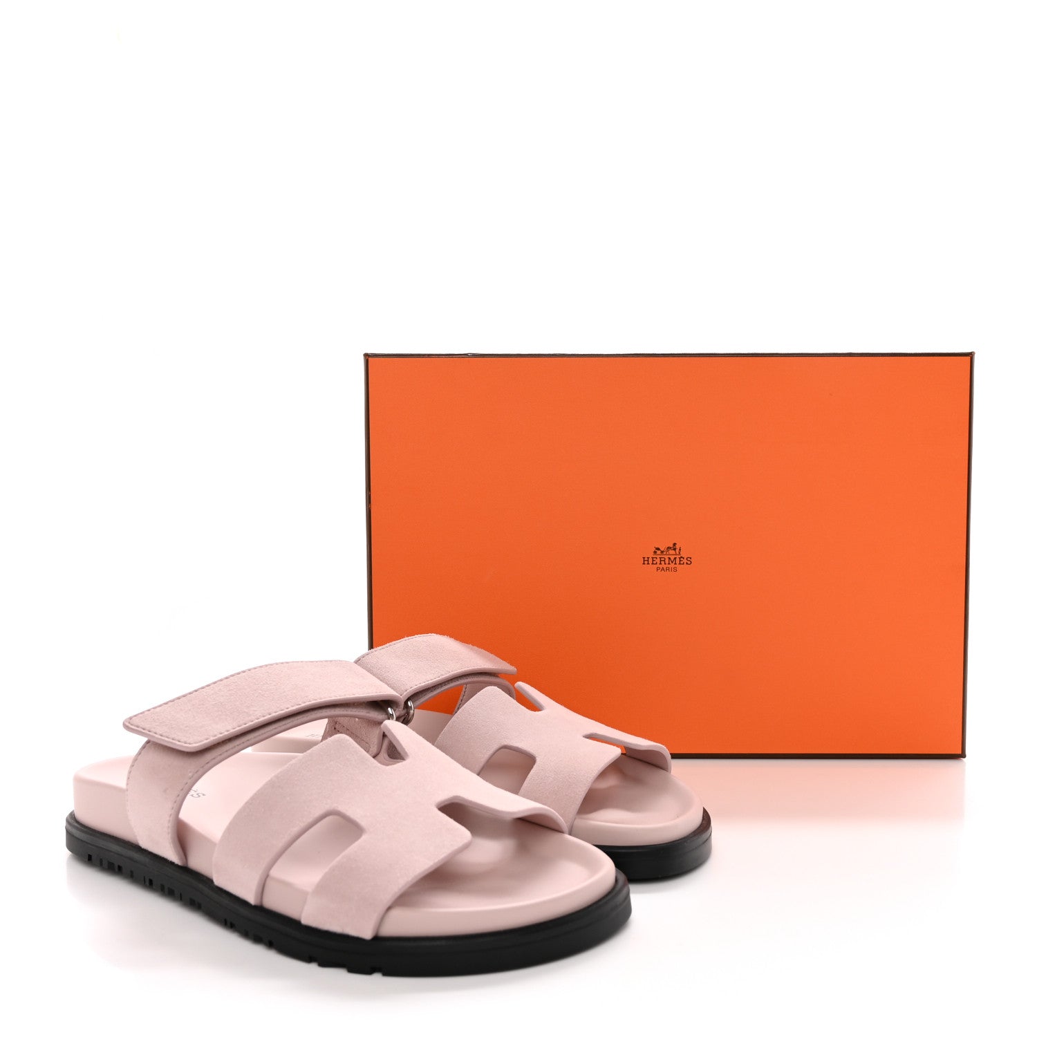 Hermes Suede Goatskin Womens Chypre Sandals 35.5 Rose Porcelaine