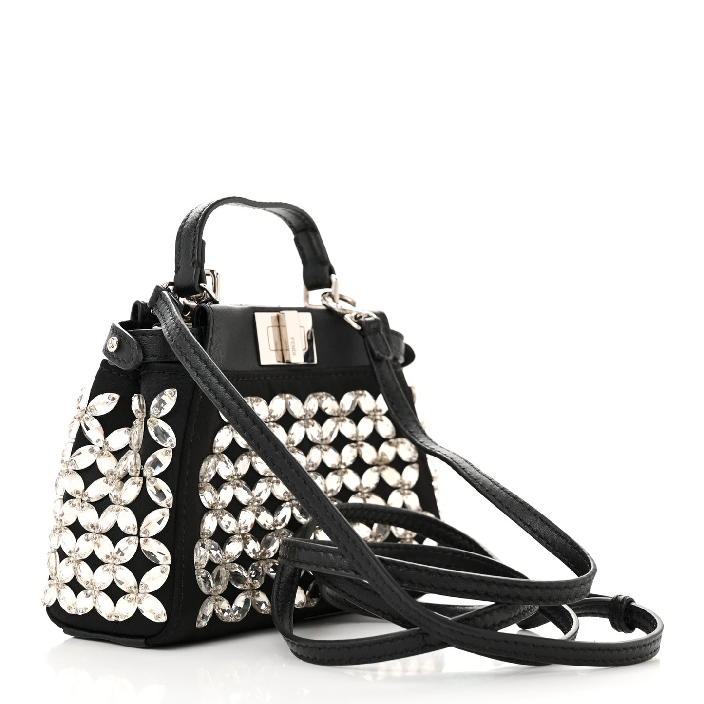 Satin Crystal Shiny Nappa Embroidered Micro Peekaboo Iconic Satchel Black Crystal