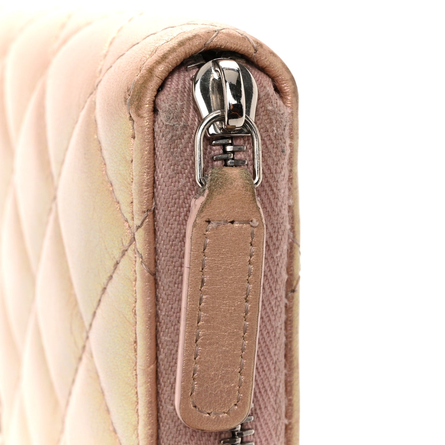 Iridescent Lambskin Quilted Large Gusset Zip Around Wallet Pink
