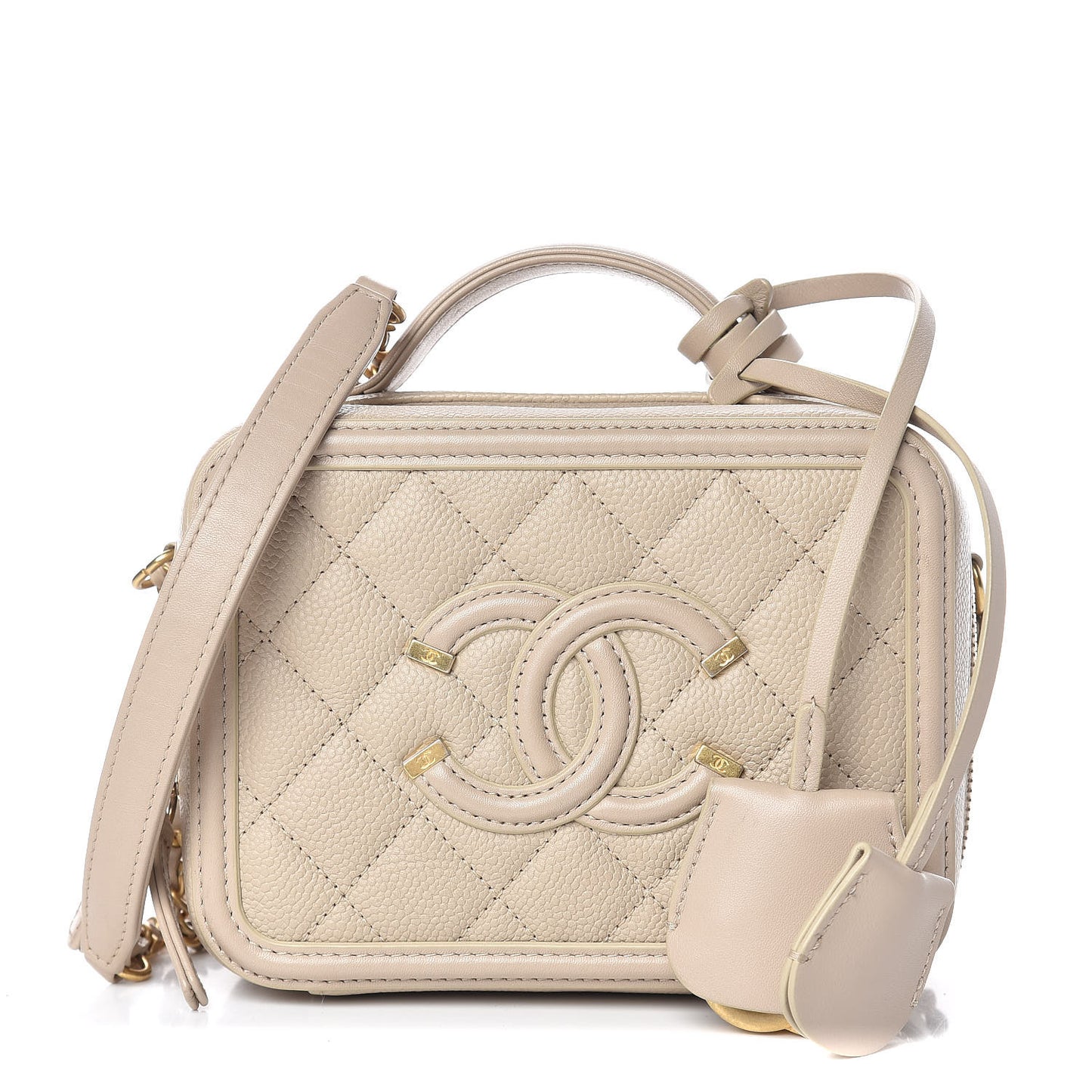 Caviar Quilted Small CC Filigree Vanity Case Light Beige