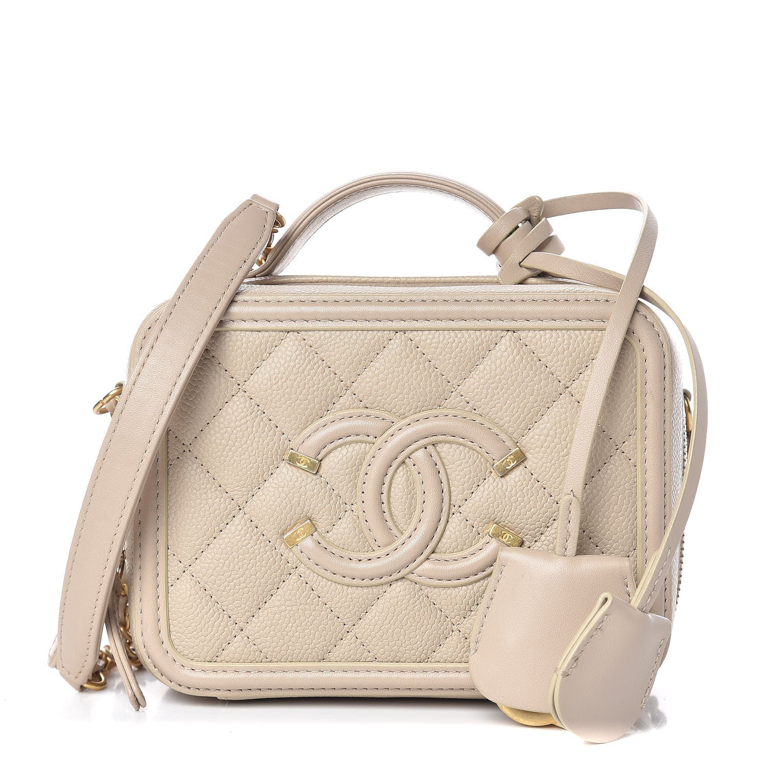 Chanel Caviar Quilted Small CC Filigree Vanity Case Light Beige 1 of 15