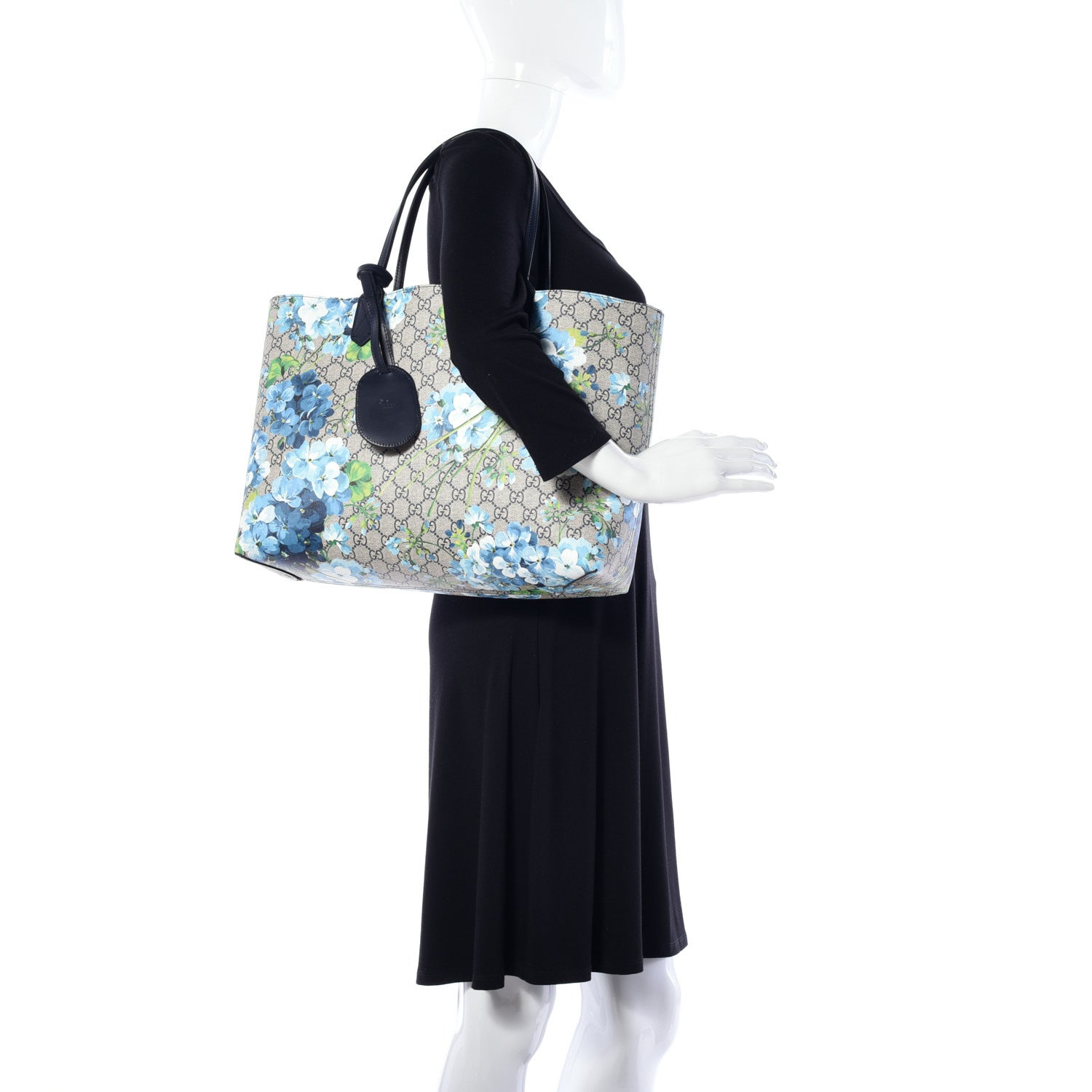 Gucci GG Supreme Monogram Blooms Medium Reversible Tote Beige Blue Navy 2 of 16