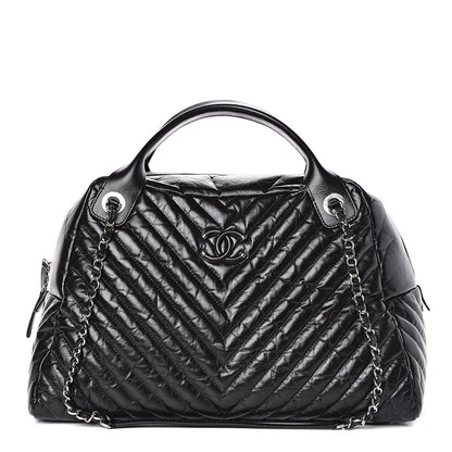 Chanel Aged Calfskin Chevron Large Soft Bowling Bag Black 1 of 12