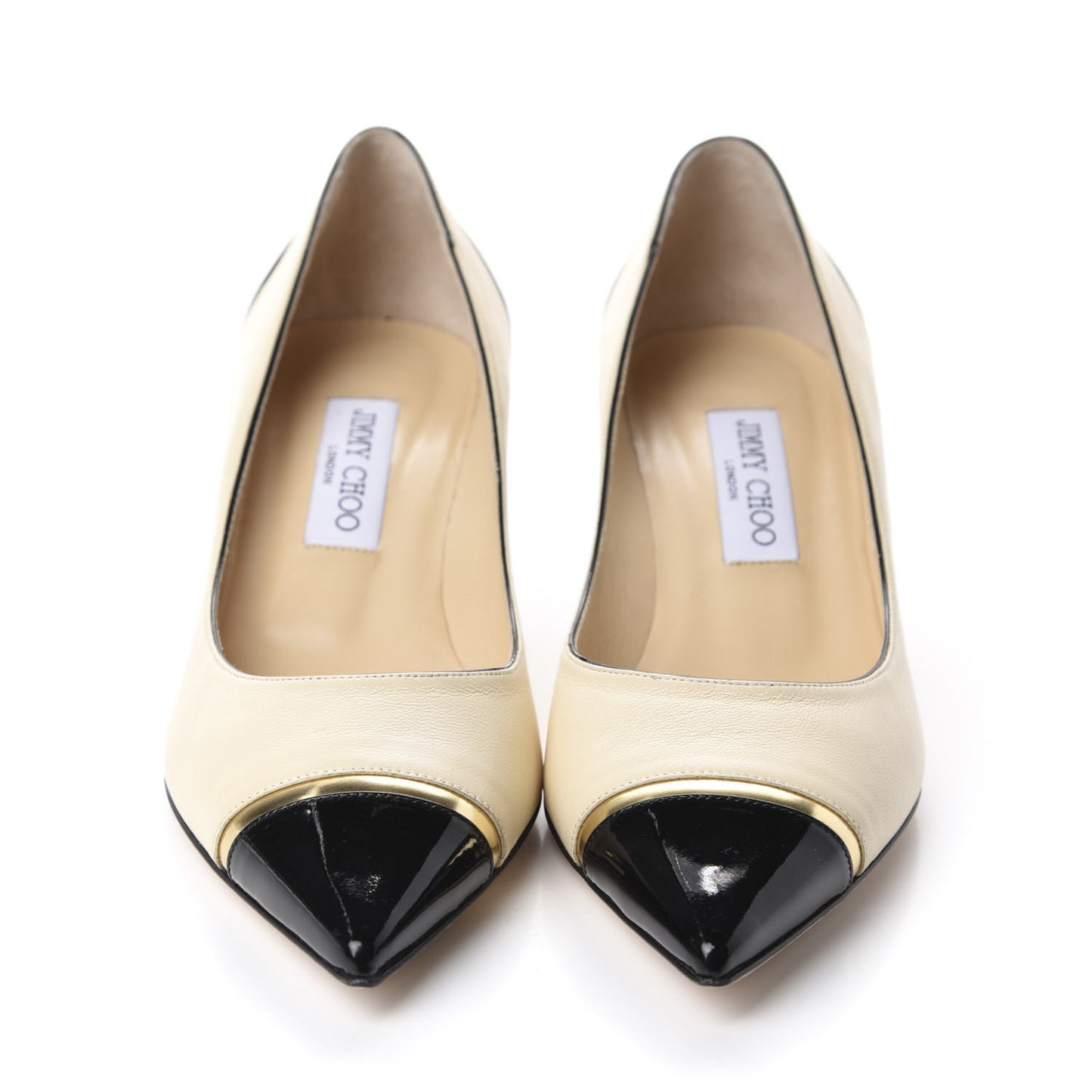 Nappa Mirror Patent Calfskin Leap Pumps 40 Bone Black Gold