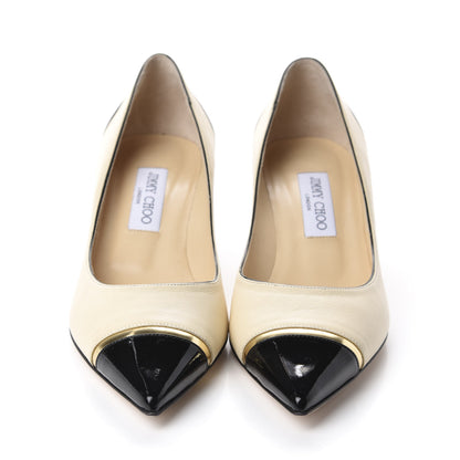 Jimmy Choo Nappa Mirror Patent Calfskin Leap Pumps 40 Bone Black Gold 2 of 9