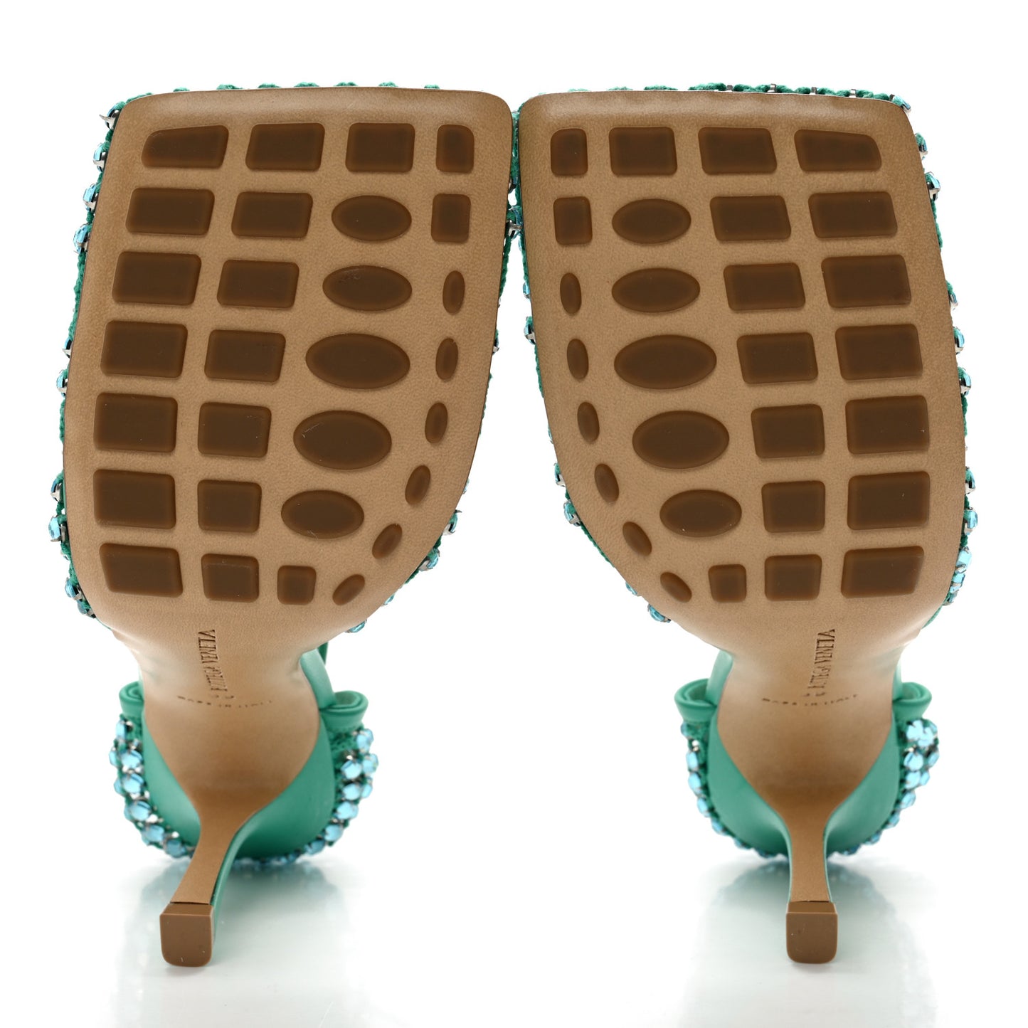Mesh Nappa Crystal Embellished Sparkle Stretch Ankle Tie Sandals 39 Acid Turquoise