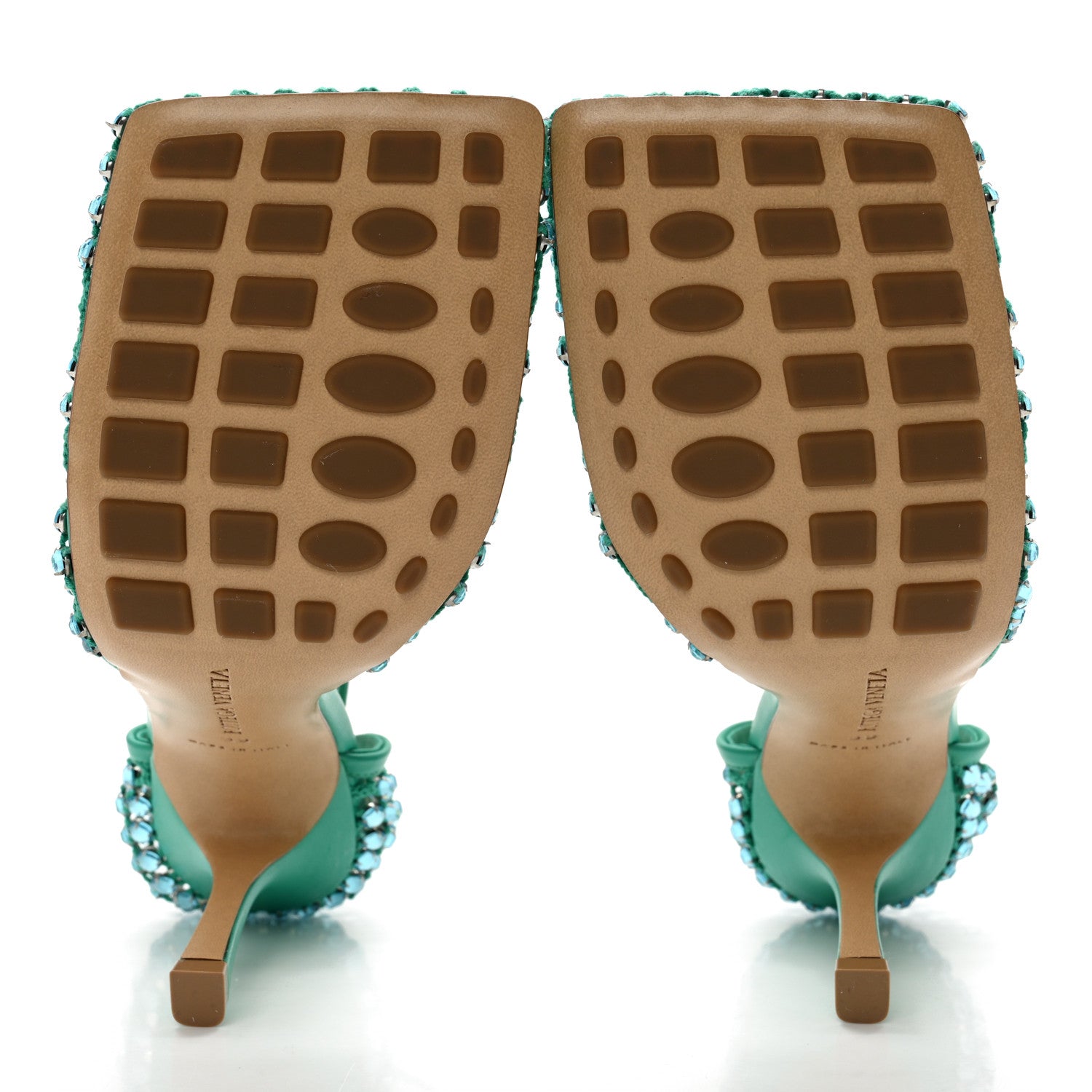 Bottega Veneta Mesh Nappa Crystal Embellished Sparkle Stretch Ankle Tie Sandals 39 Acid Turquoise 5 of 10