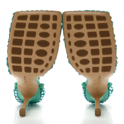 Bottega Veneta Mesh Nappa Crystal Embellished Sparkle Stretch Ankle Tie Sandals 39 Acid Turquoise 5 of 10