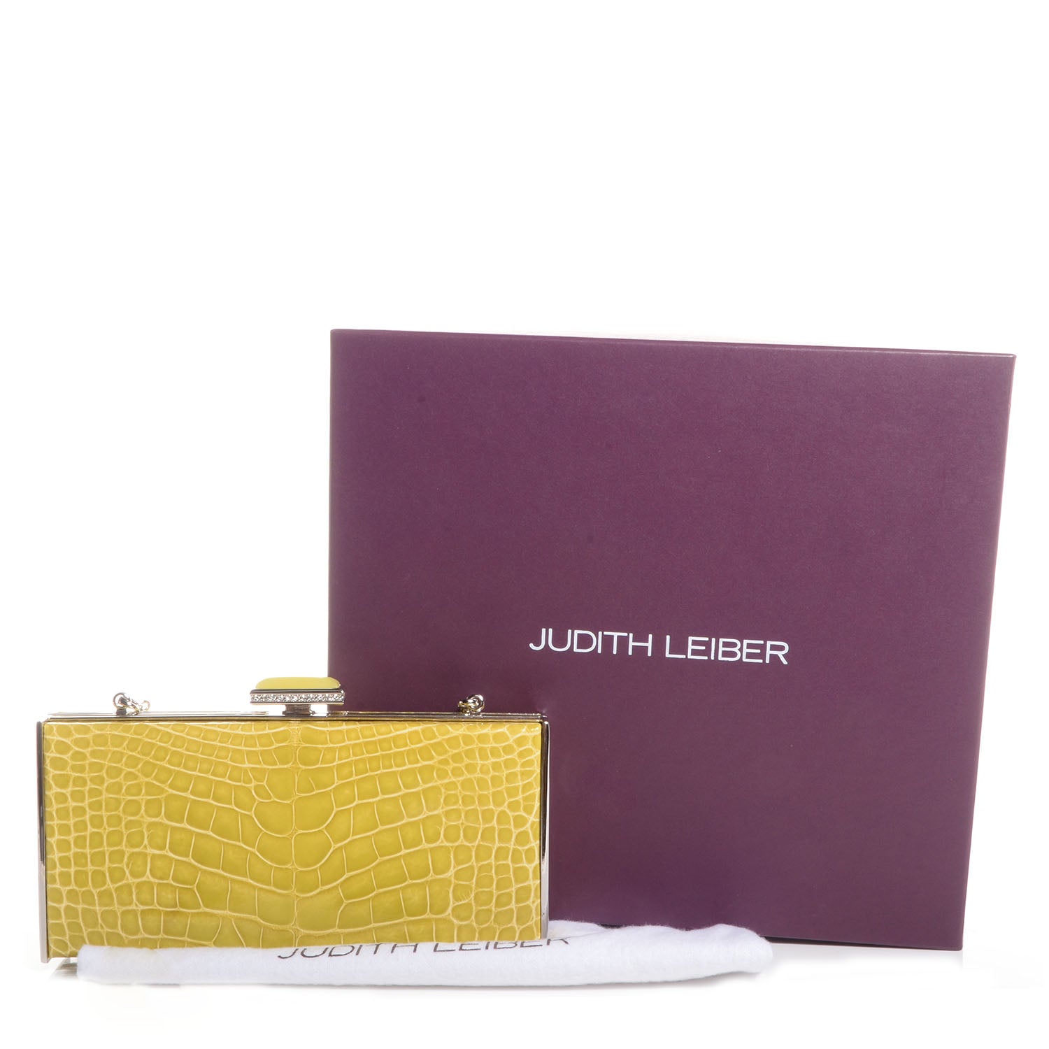 Judith Leiber Crocodile Austrian Crystal Box Clutch Chartreuse 5 of 8