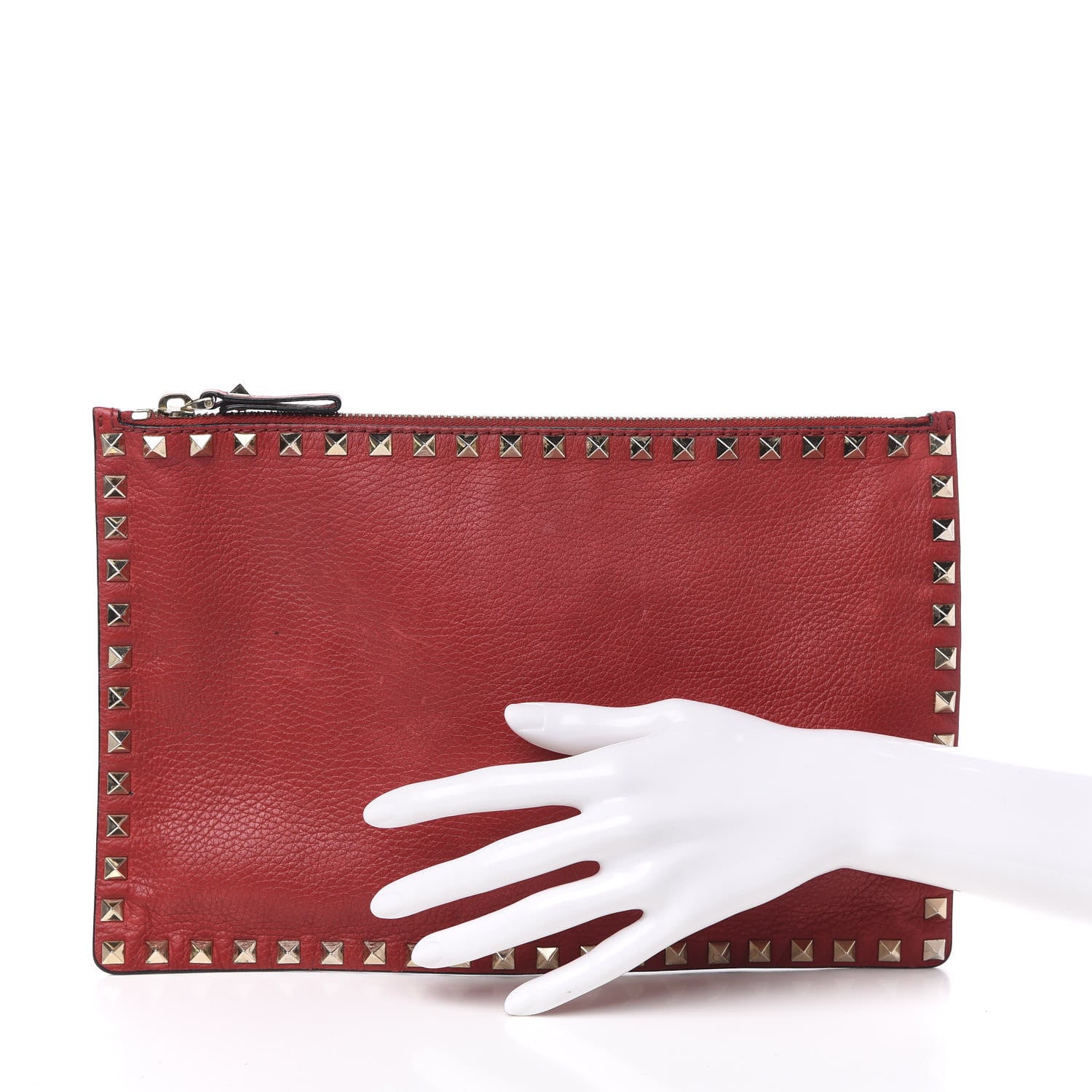 Valentino Garavani Pebbled Calfskin Large Rockstud Zip Pouch Rosso Valentino 2 of 12