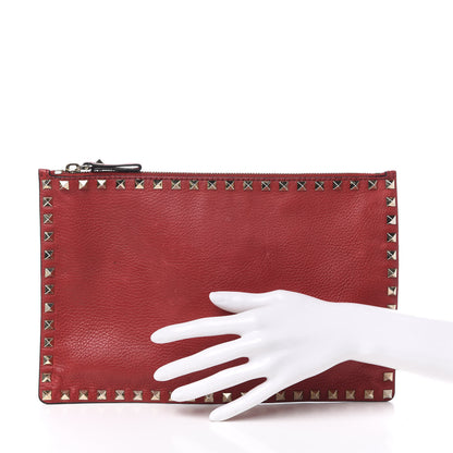 Valentino Garavani Pebbled Calfskin Large Rockstud Zip Pouch Rosso Valentino 2 of 12