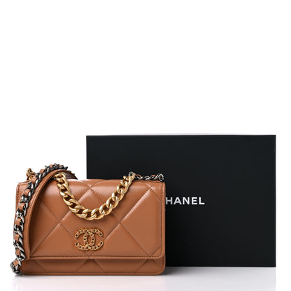 Chanel Lambskin Quilted Chanel 19 Wallet On Chain WOC Brown 12 of 12