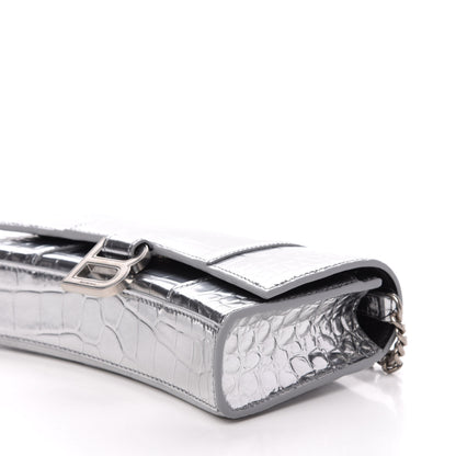 Balenciaga Metallic Calfskin Crocodile Embossed Hourglass Chain Bag Silver 8 of 9