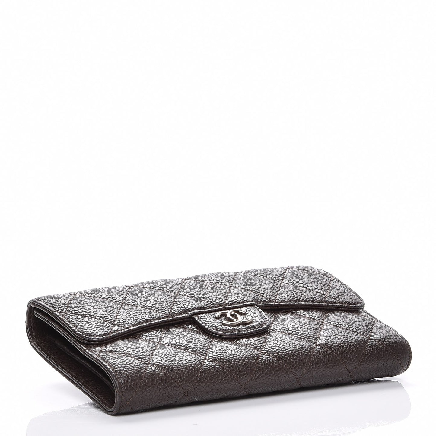 Caviar Quilted Large Flap Wallet Dark Brown