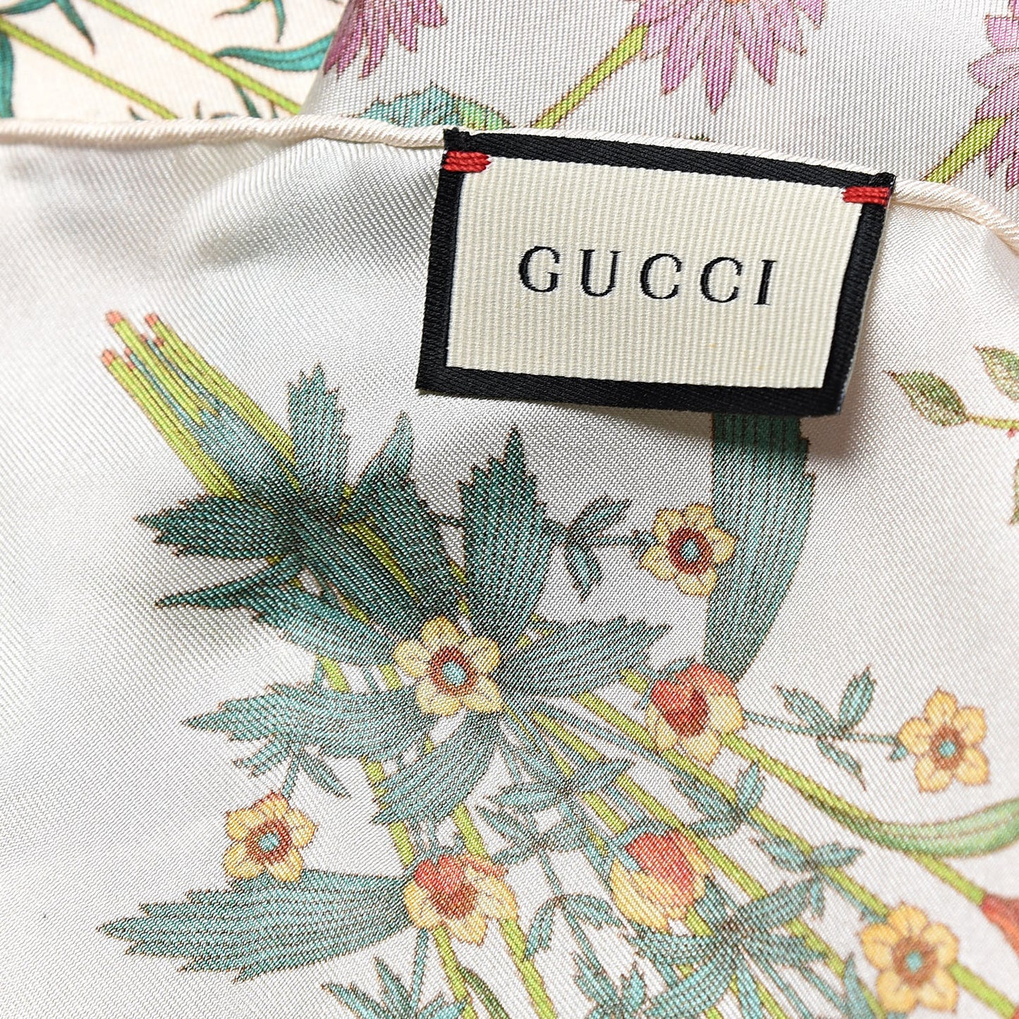 Silk Twill Nuovoflora Square Handkerchief Ivory Blue