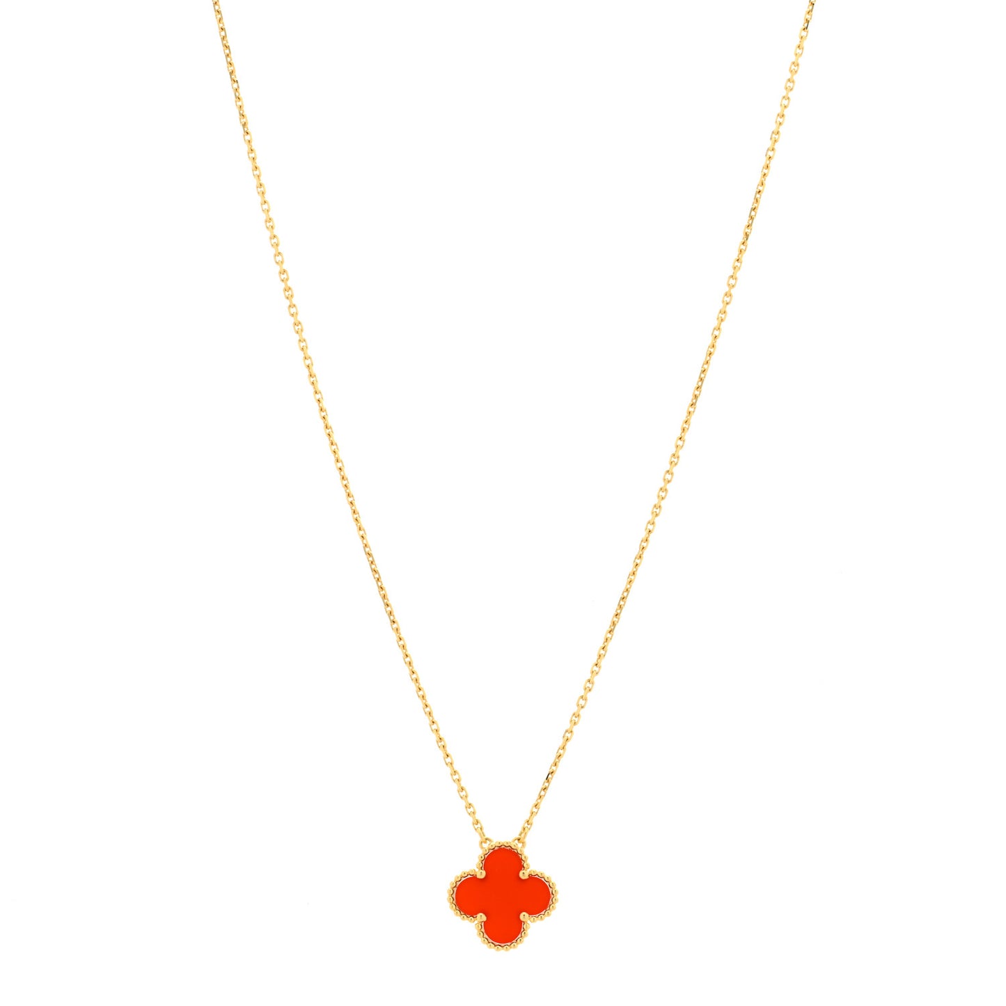 18K Yellow Gold Carnelian Vintage Alhambra Pendant Necklace