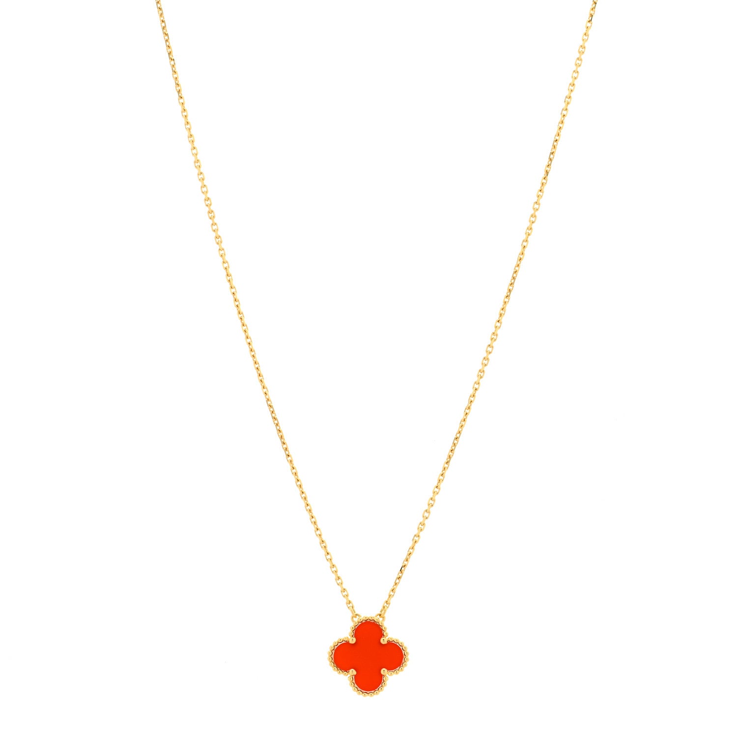 Van Cleef & Arpels 18K Yellow Gold Carnelian Vintage Alhambra Pendant Necklace 1 of 3