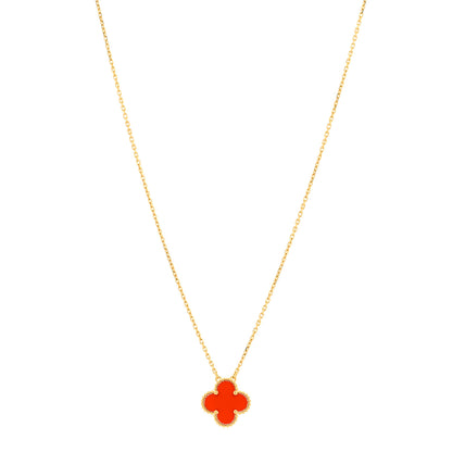 Van Cleef & Arpels 18K Yellow Gold Carnelian Vintage Alhambra Pendant Necklace 1 of 3