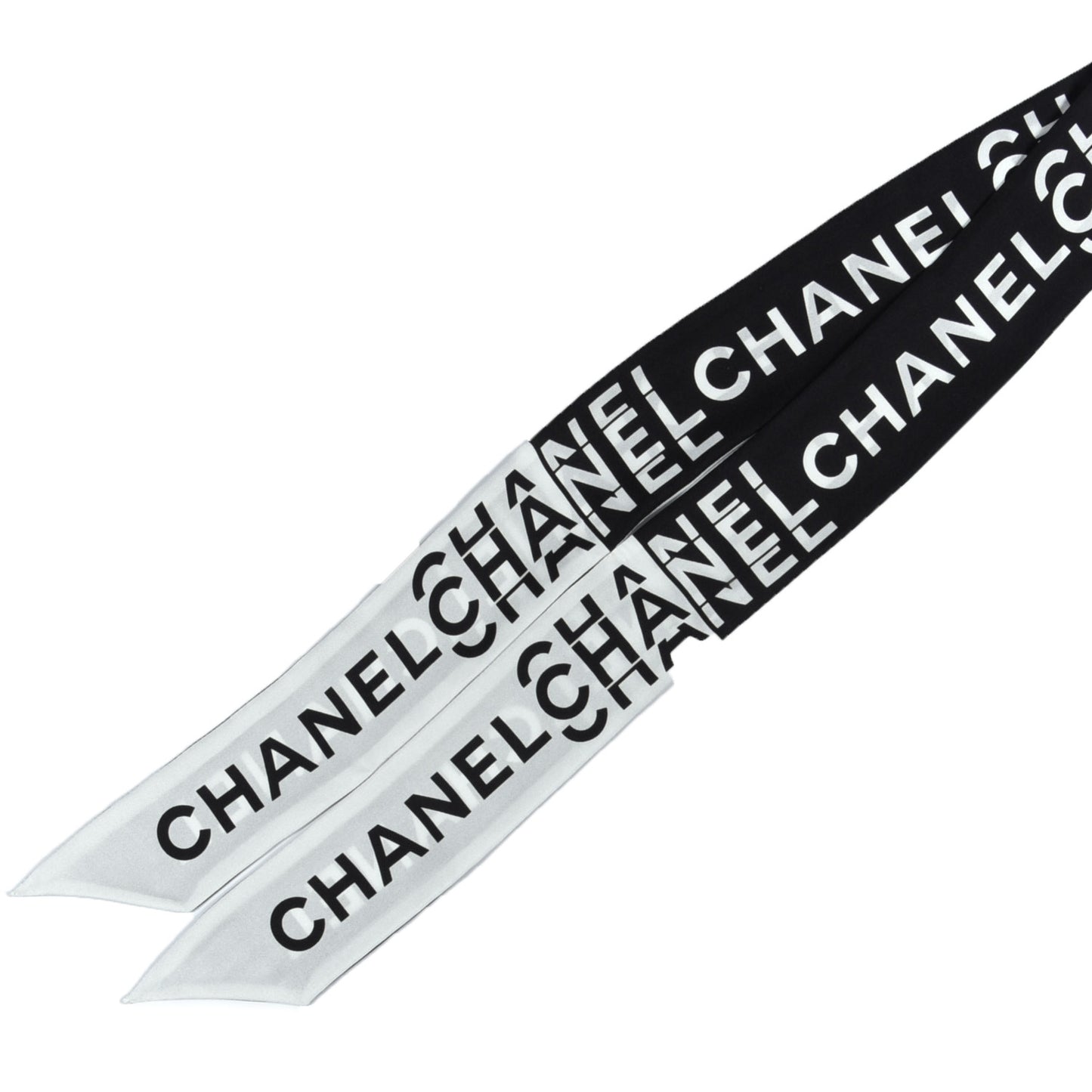 Silk Logo Slim Bandeau Scarf Black White