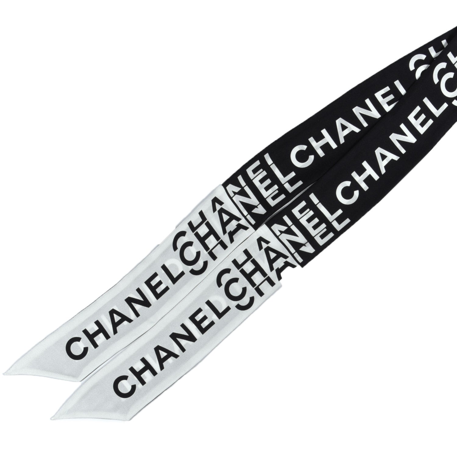 Chanel Silk Logo Slim Bandeau Scarf Black White 2 of 4