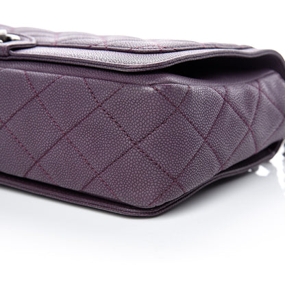 Chanel Washed Caviar Quilted Large Turn Around Ligne Flap Dark Purple 6 of 16