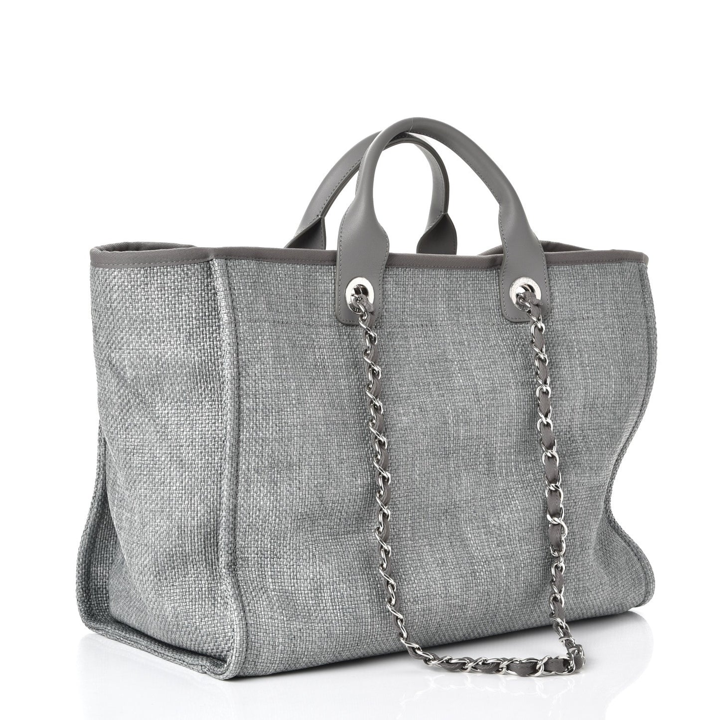 Woven Straw Raffia Large Deauville Tote Grey