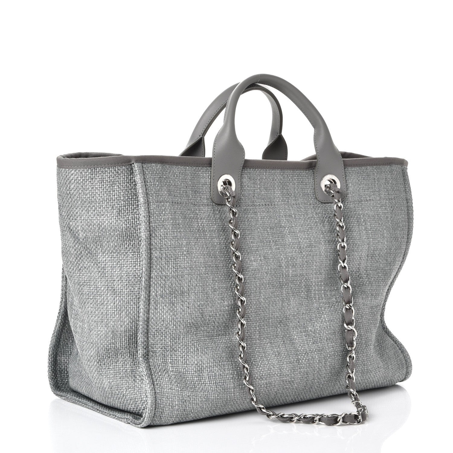 Chanel Woven Straw Raffia Large Deauville Tote Grey 4 of 9