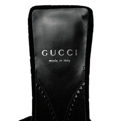 Gucci New Velvet Ashmir Regent Calfskin GG Monogram Square Toe Bow 45mm Slide Sandals 37.5 Black 6 of 9