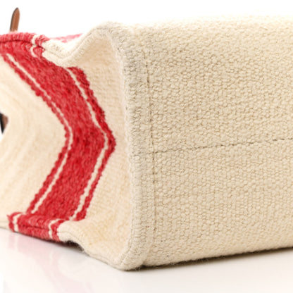 Celine Plein Soleil Textile Calfskin Horizontal Cabas Cream Red 9 of 10
