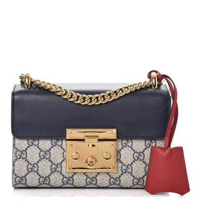 Gucci GG Supreme Monogram Moon Calfskin Small Padlock Shoulder Bag Beige Blue Mystic White Hibiscus Red 1 of 8