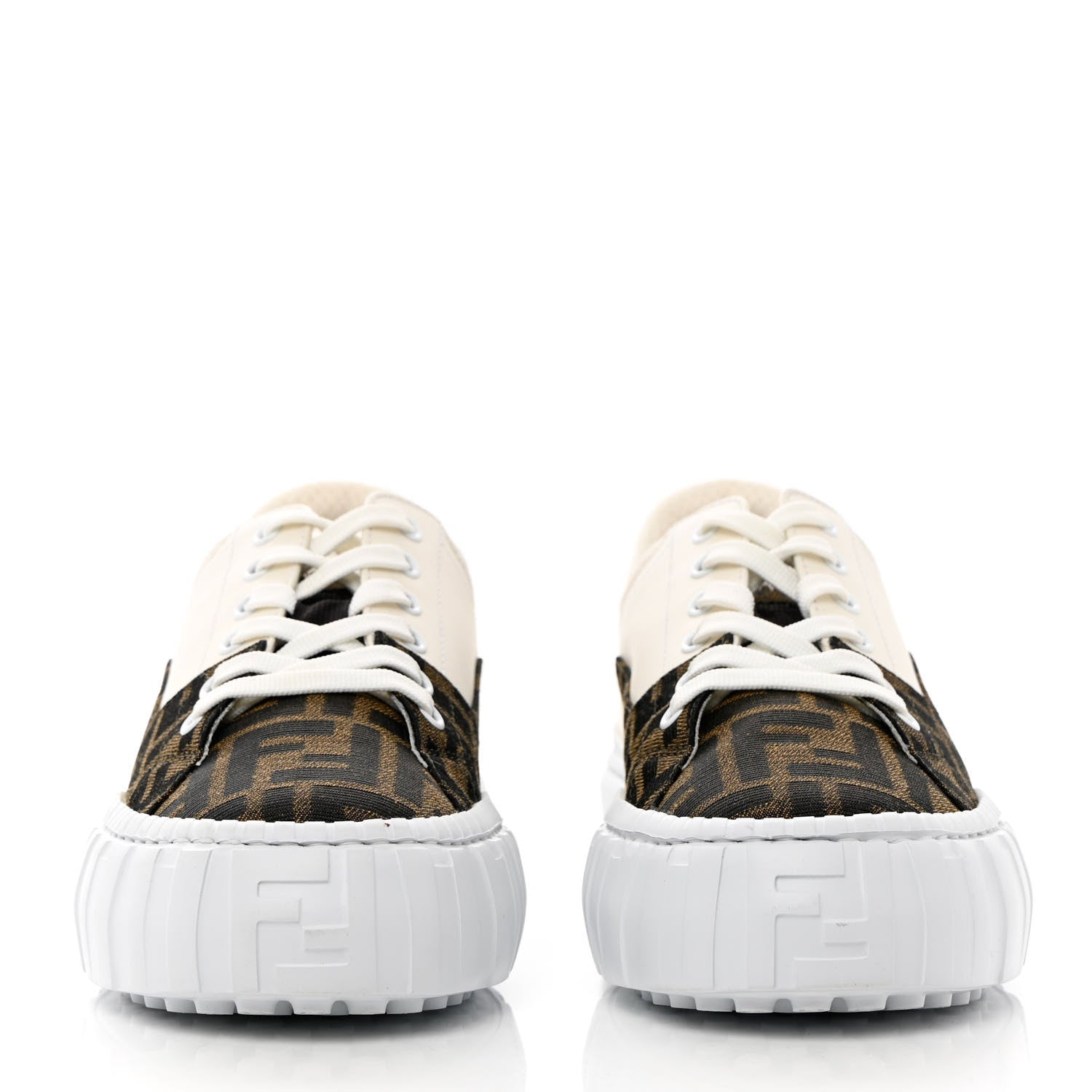 Fendi Fabric Jacquard Vitello Technical Fabric FF Womens Fendi Force Low Top Sneakers 38 Tobacco Black Ultrawhite White 2 of 12