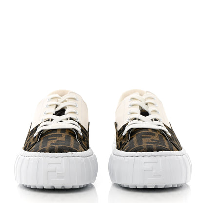 Fendi Fabric Jacquard Vitello Technical Fabric FF Womens Fendi Force Low Top Sneakers 38 Tobacco Black Ultrawhite White 2 of 12