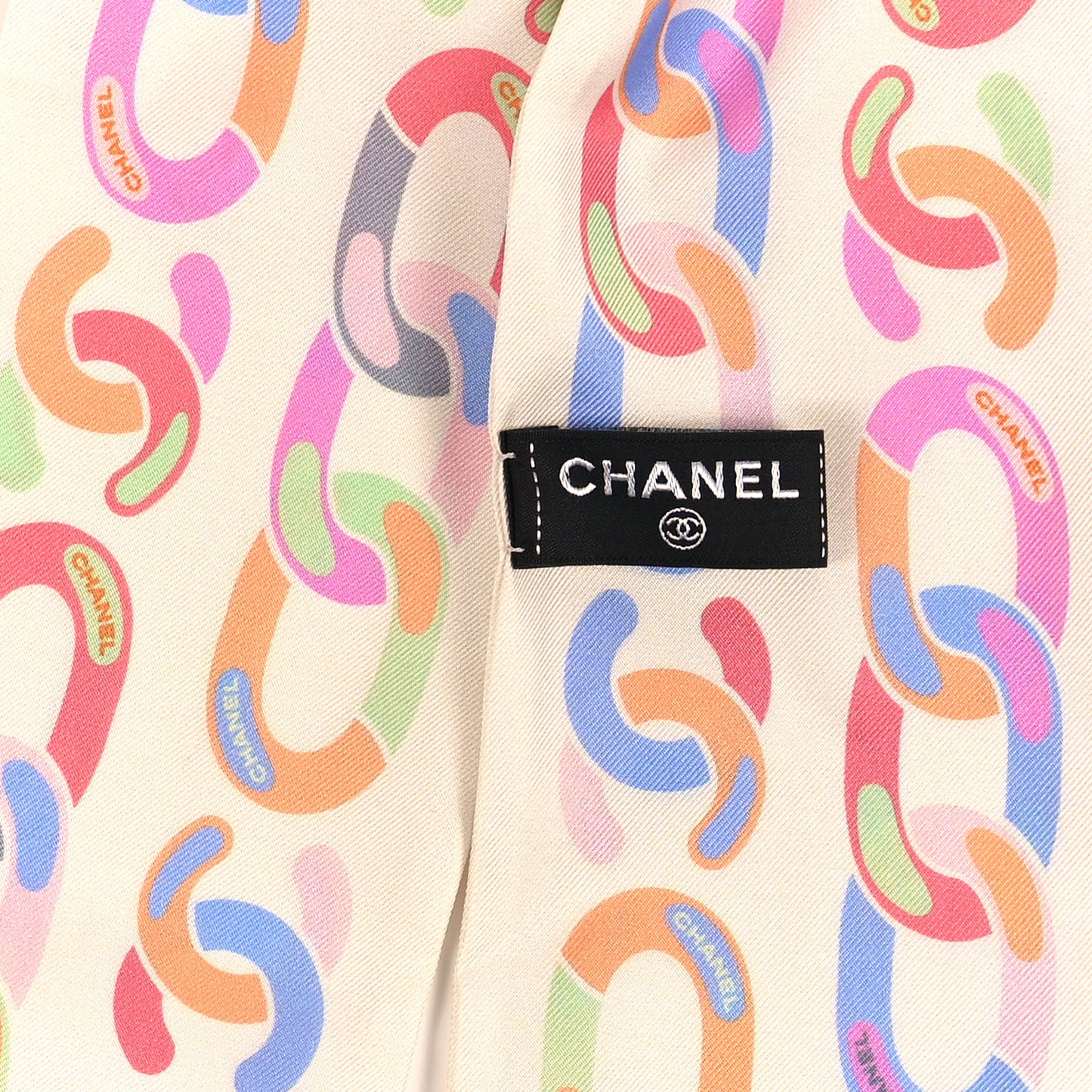 Silk CC Twilly Hair Tie White Multicolor