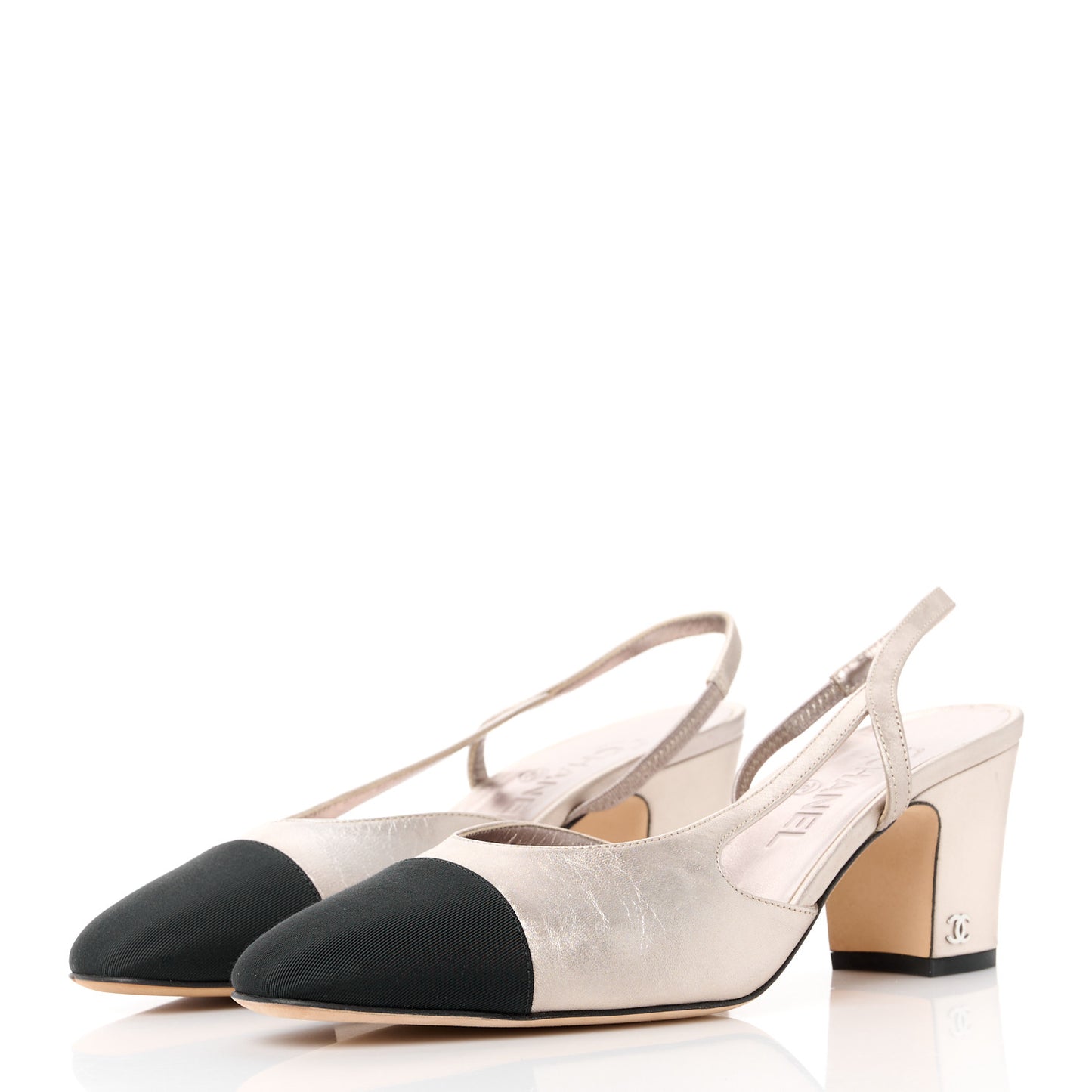Laminated Cap Toe CC Slingback Pumps 39.5 Copper Black