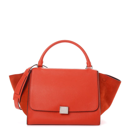 Celine Drummed Calfskin Suede Medium Trapeze Vermillion 1 of 8