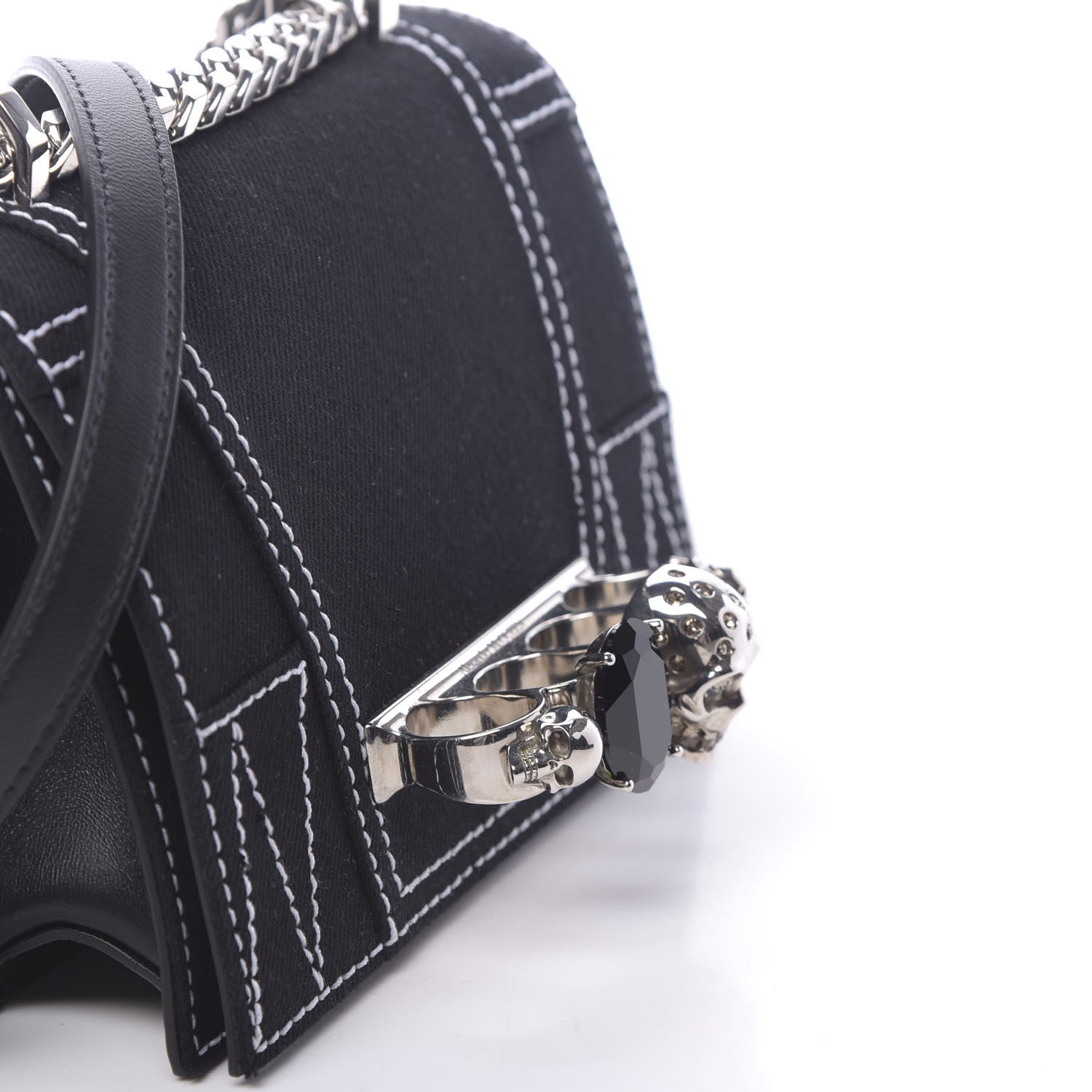 Alexander McQueen Denim Small Jeweled Knuckle Satchel Dark Denim 9 of 11