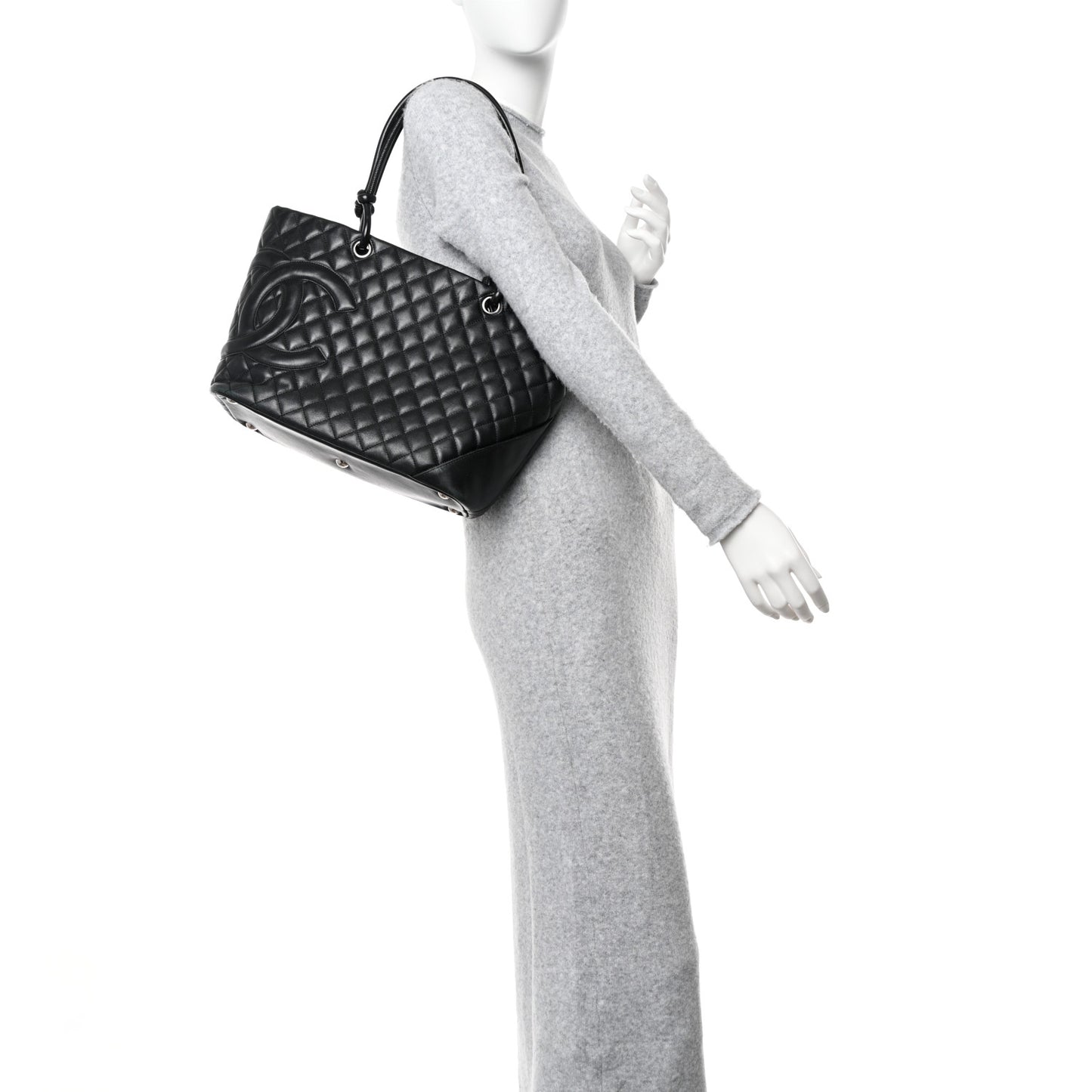 Calfskin Quilted Large Cambon Tote Black