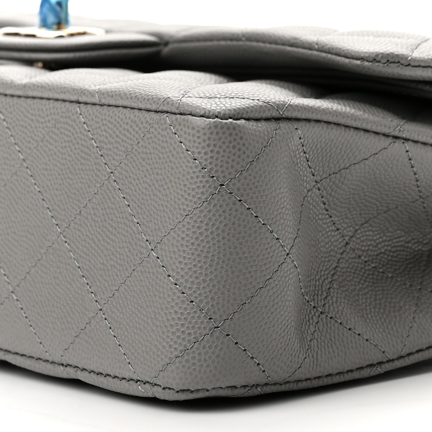 Caviar Quilted Medium Double Flap Grey