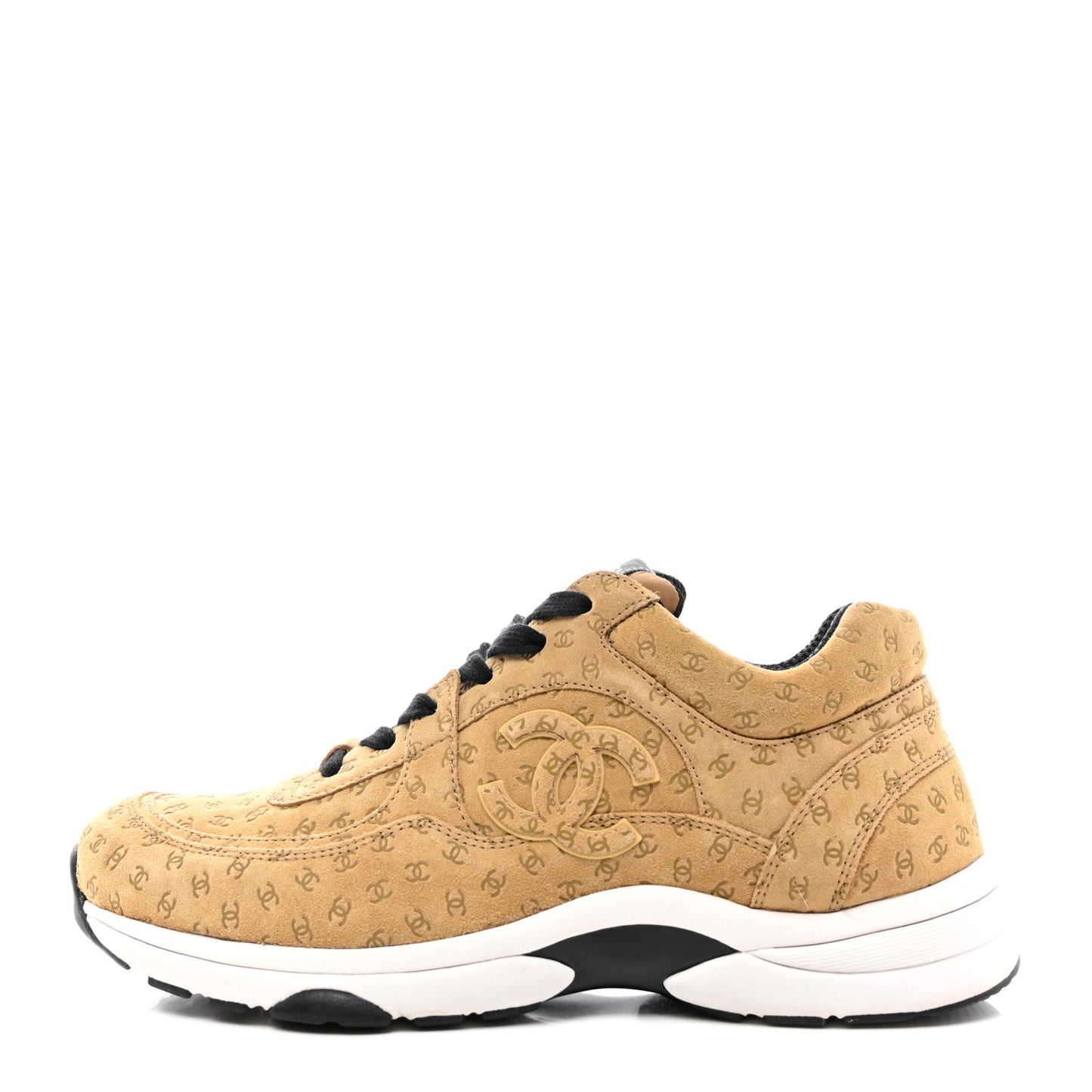 Nylon Suede Calfskin Printed CC Sneakers 42 Beige