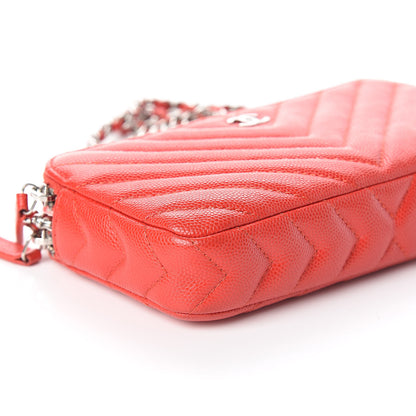 Chanel Caviar Chevron Quilted Small Clutch With Chain Red 8 of 10