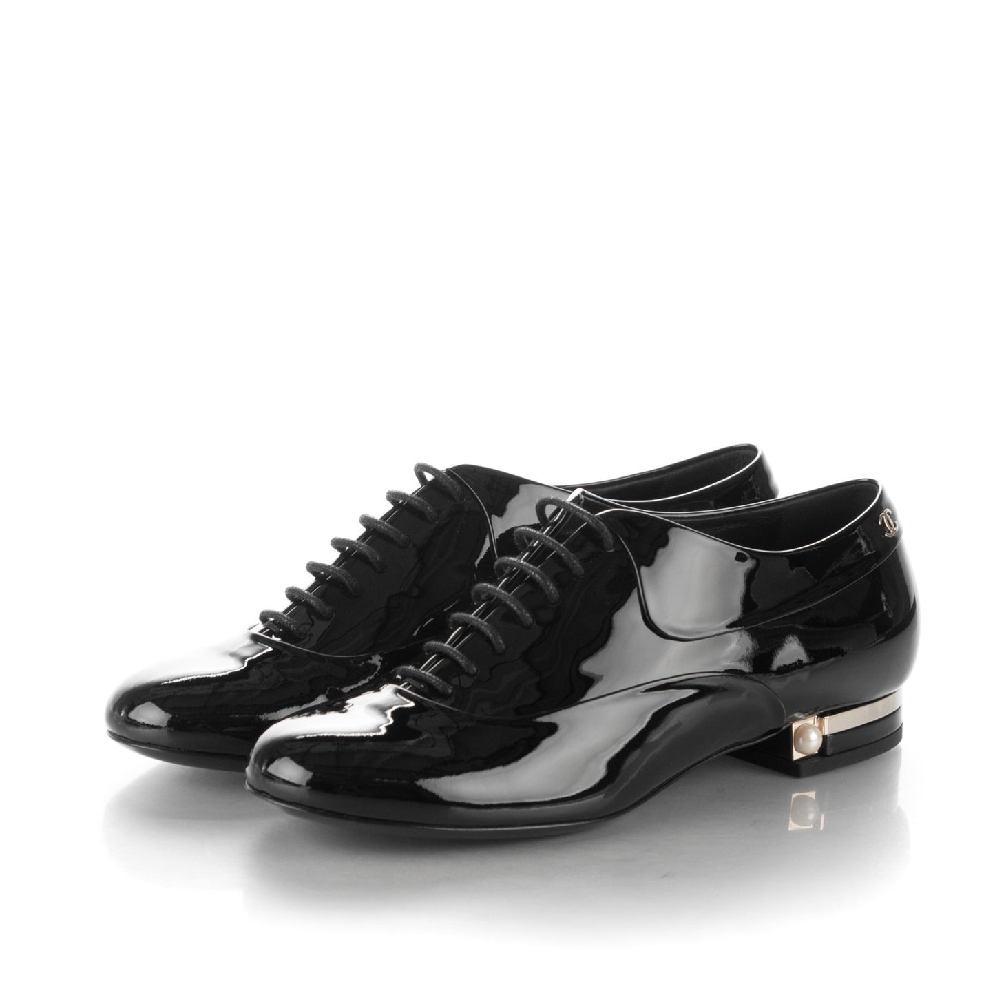 Calfskin Patent CC Lace Up Oxfords 37 Black