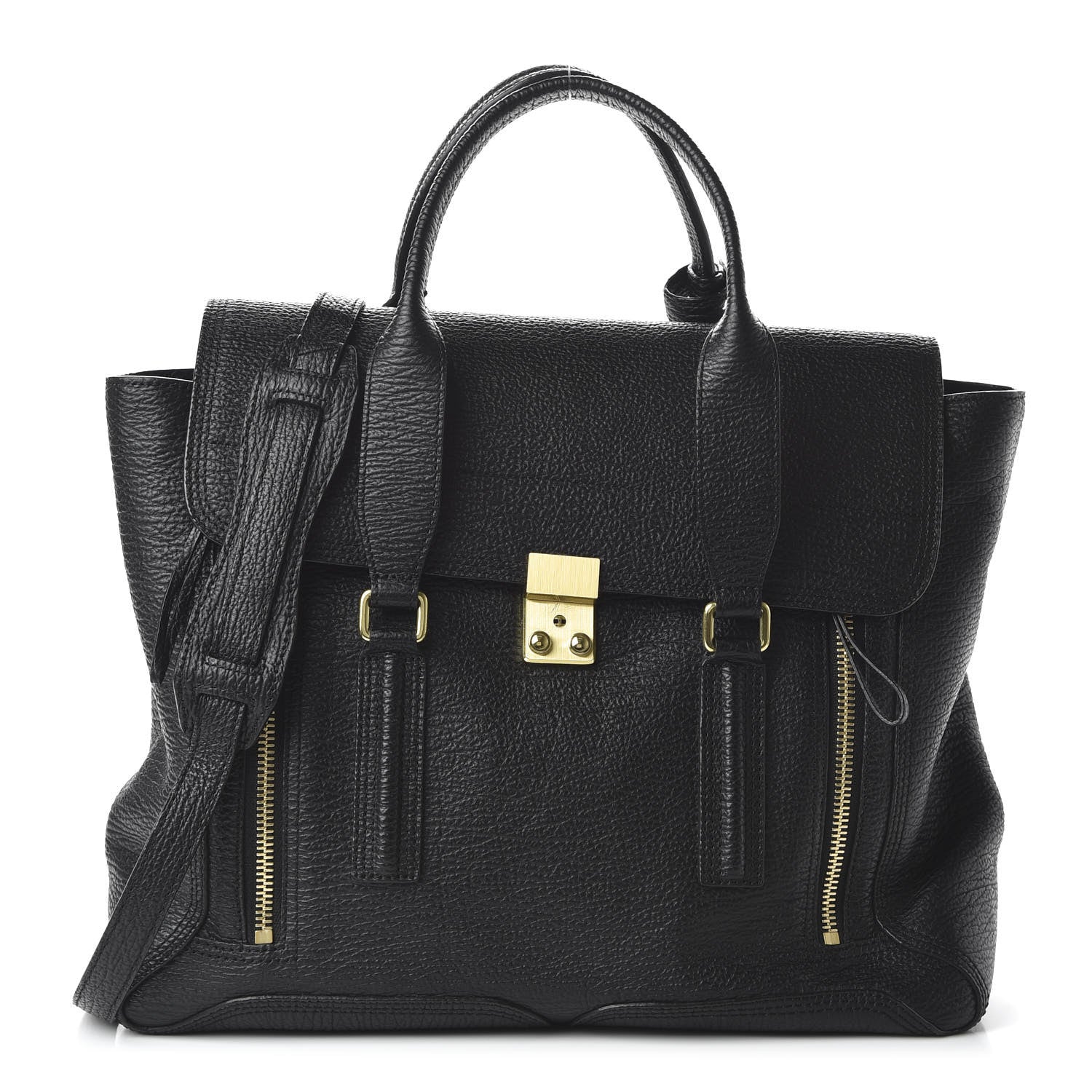 3.1 Phillip Lim 3.1 Textured Calfskin Large Pashli Satchel Black 1 of 10