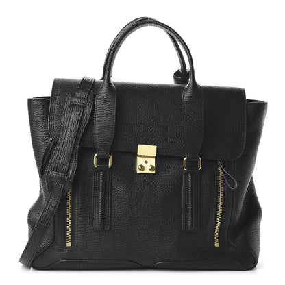 3.1 Phillip Lim 3.1 Textured Calfskin Large Pashli Satchel Black 1 of 10