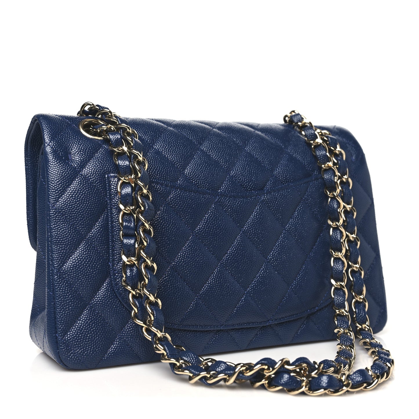 Caviar Quilted Small Double Flap Blue
