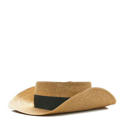 Gucci Glittered Straw Grosgrain Wide Brim Hat Gold Black 1 of 9