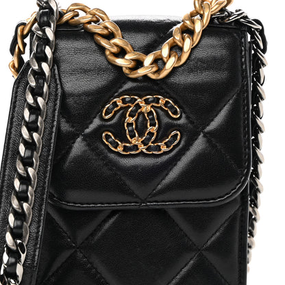 Chanel Lambskin Quilted Chanel 19 Phone Holder With Chain Black 9 of 13