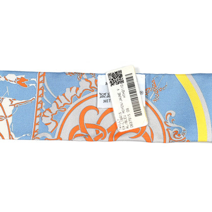 Hermes Silk Ex-Libris Sticker Twilly Bleu Moyen Jaune Vif 2 of 4