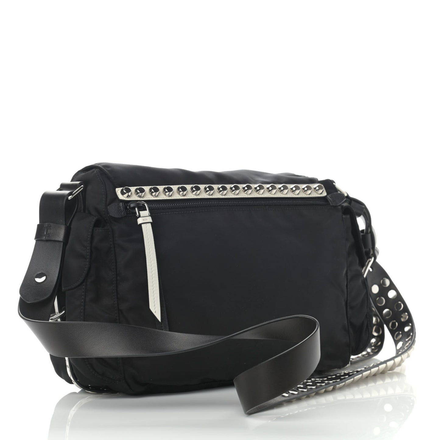 Nylon New Vela Studded Messenger Black White