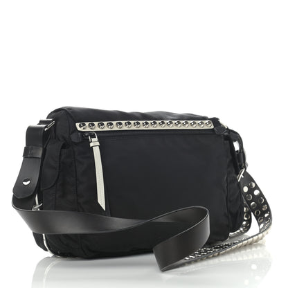 Prada Nylon New Vela Studded Messenger Black White 3 of 12